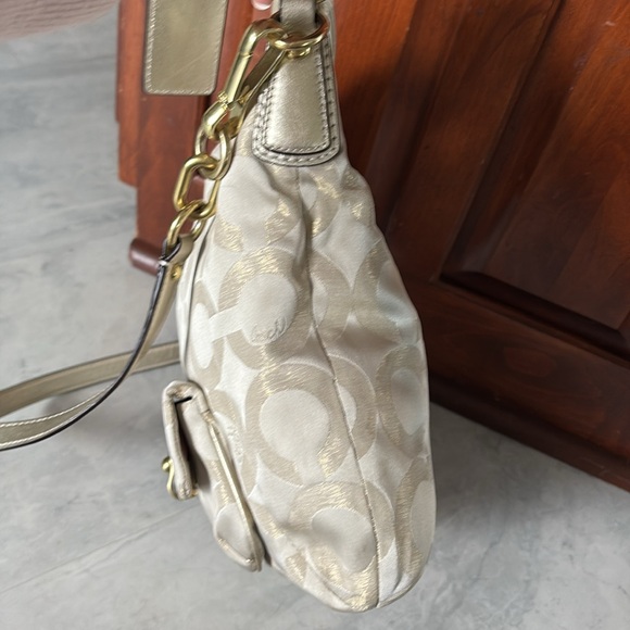 Coach  Kristen Satchel shoulder bag Crossbody  gold metallic canvas pristine - Picture 10 of 16